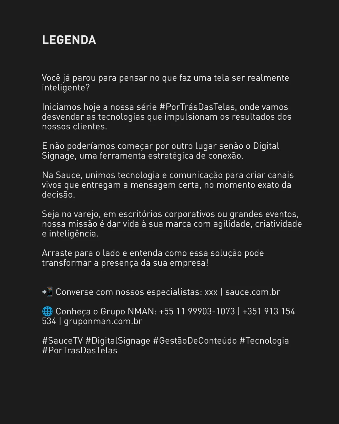 Sauce, legenda do post de conteúdo