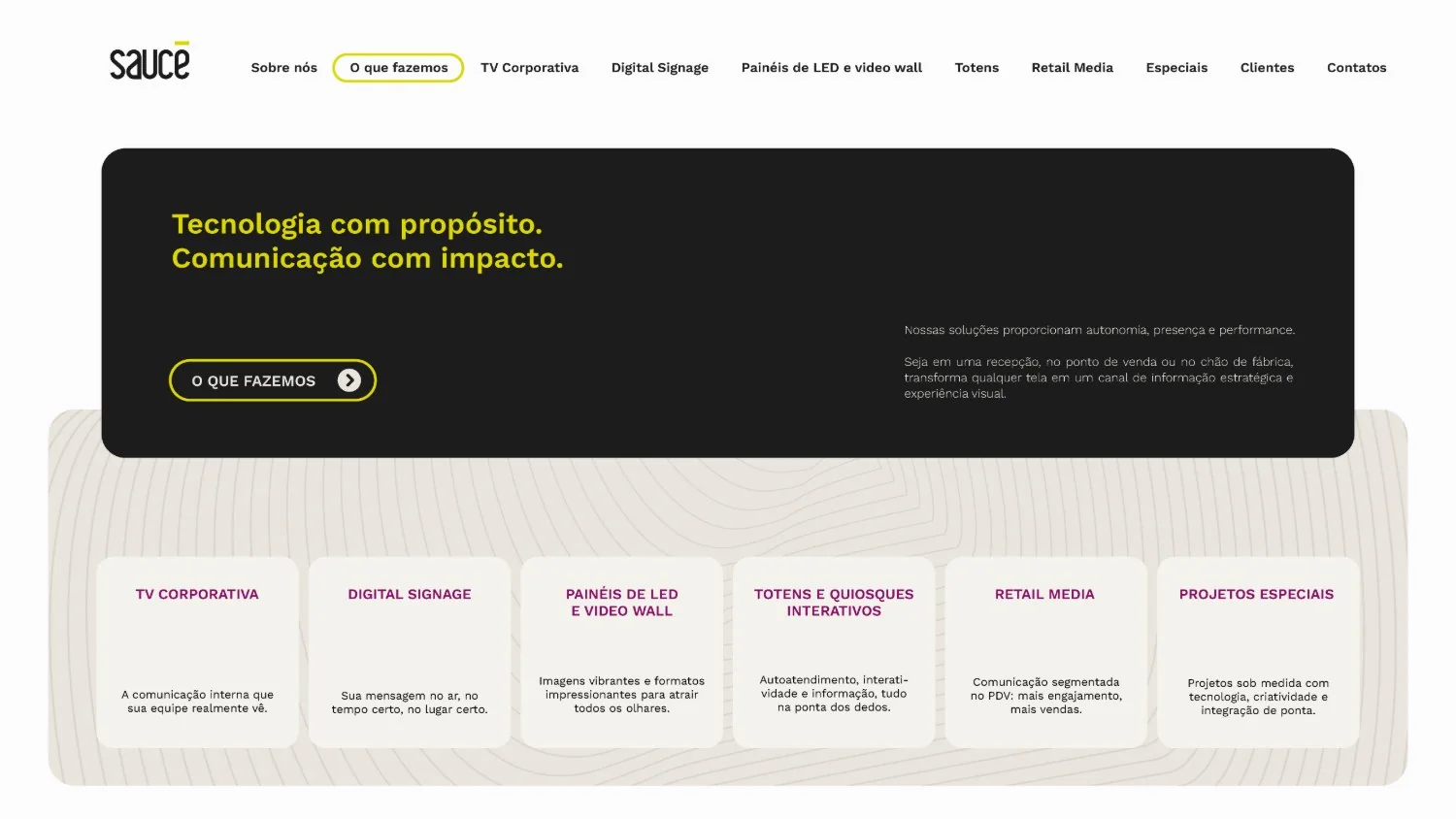 Sauce, apresentação de serviços, página 04